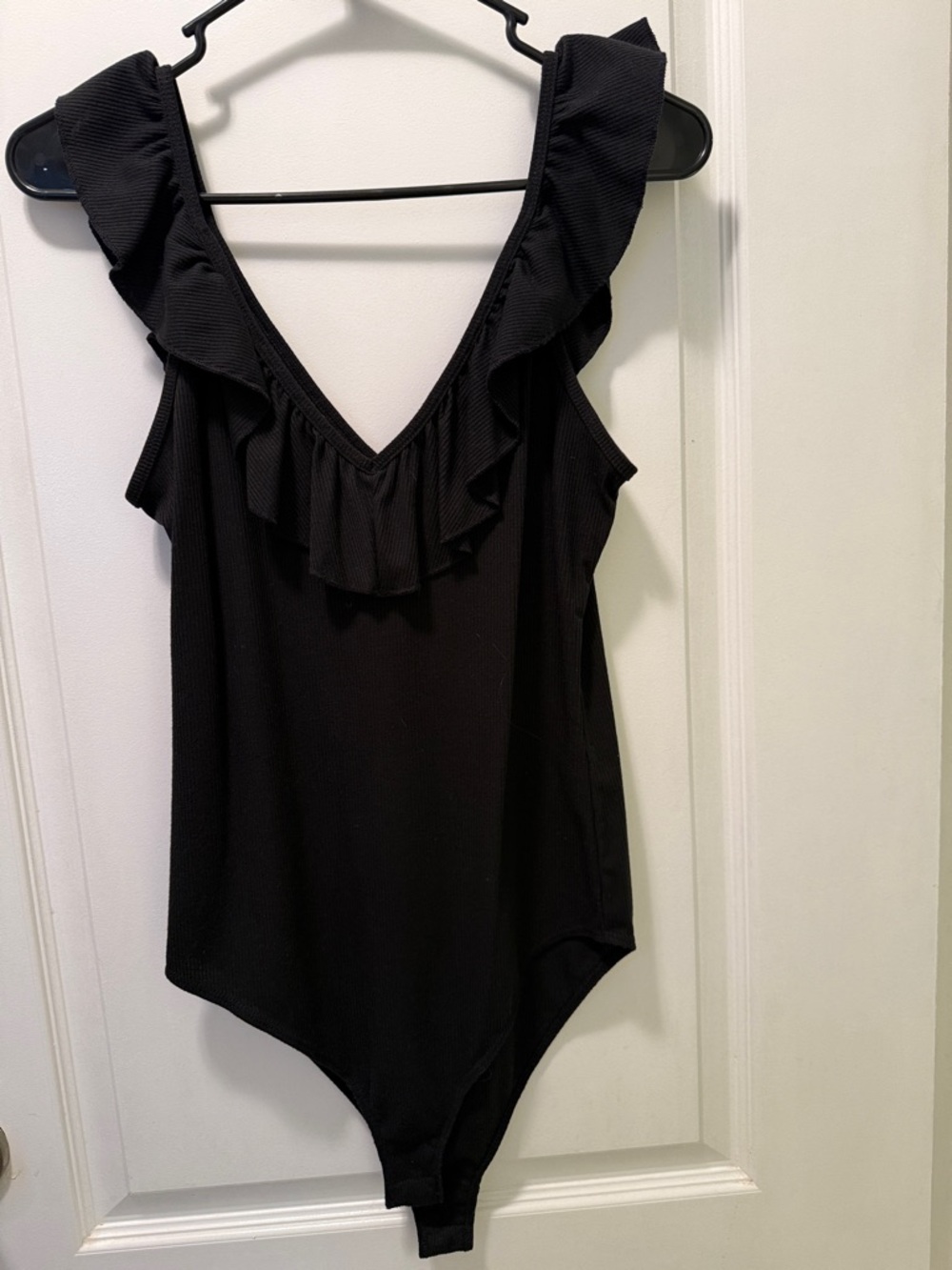 Socialite Black Ruffle V-Neck One-Piece Bodysuit